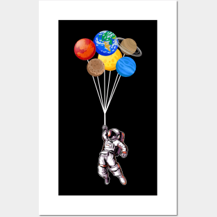 Astronaut holding Planet Balloons Solar System space Posters and Art